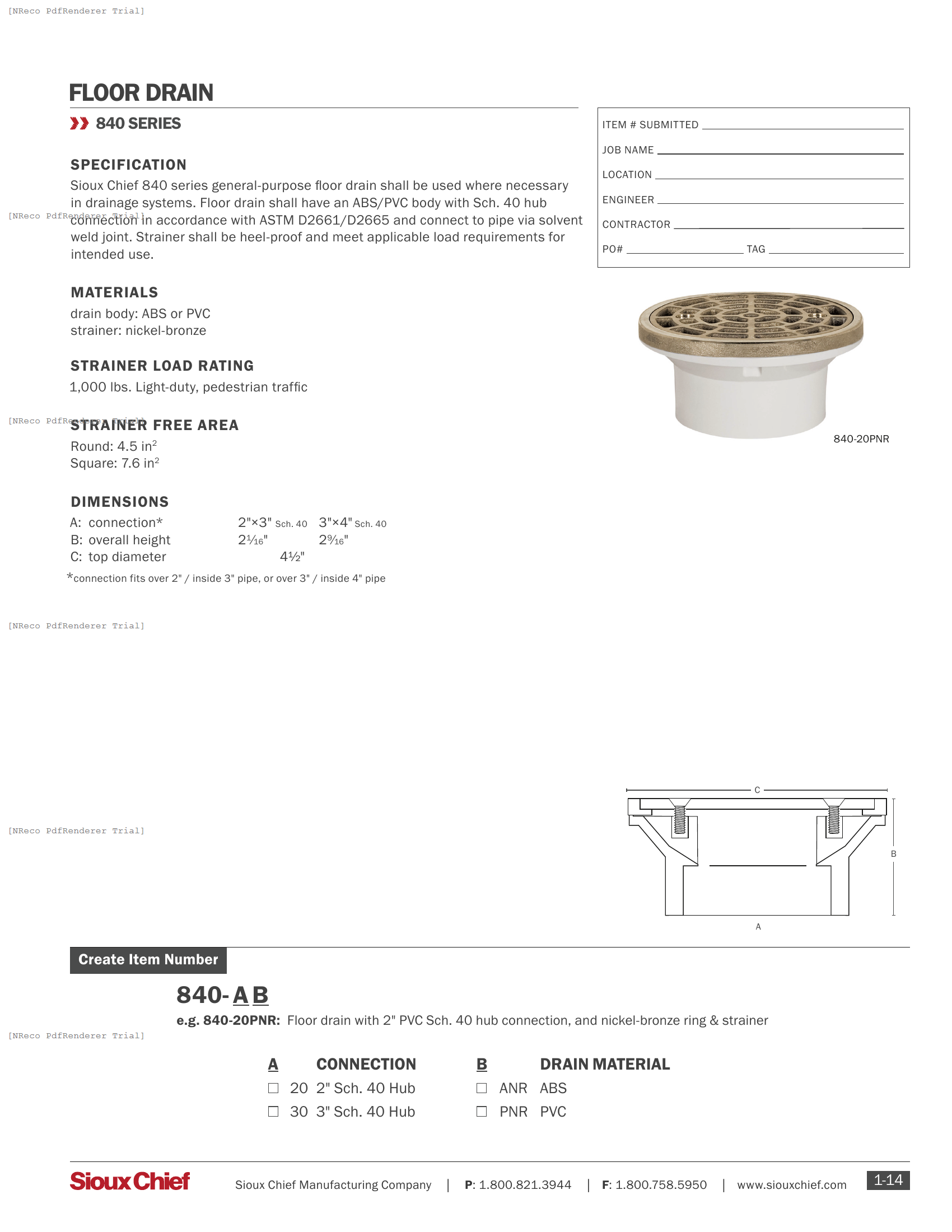 840-20 SERIES - FLOOR DRAIN - SPEC SHEET.PDF Specification Document